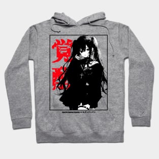 Kawaii Goth Anime Girl Manga Aesthetic Japanese Streetwear Black and White Hoodie